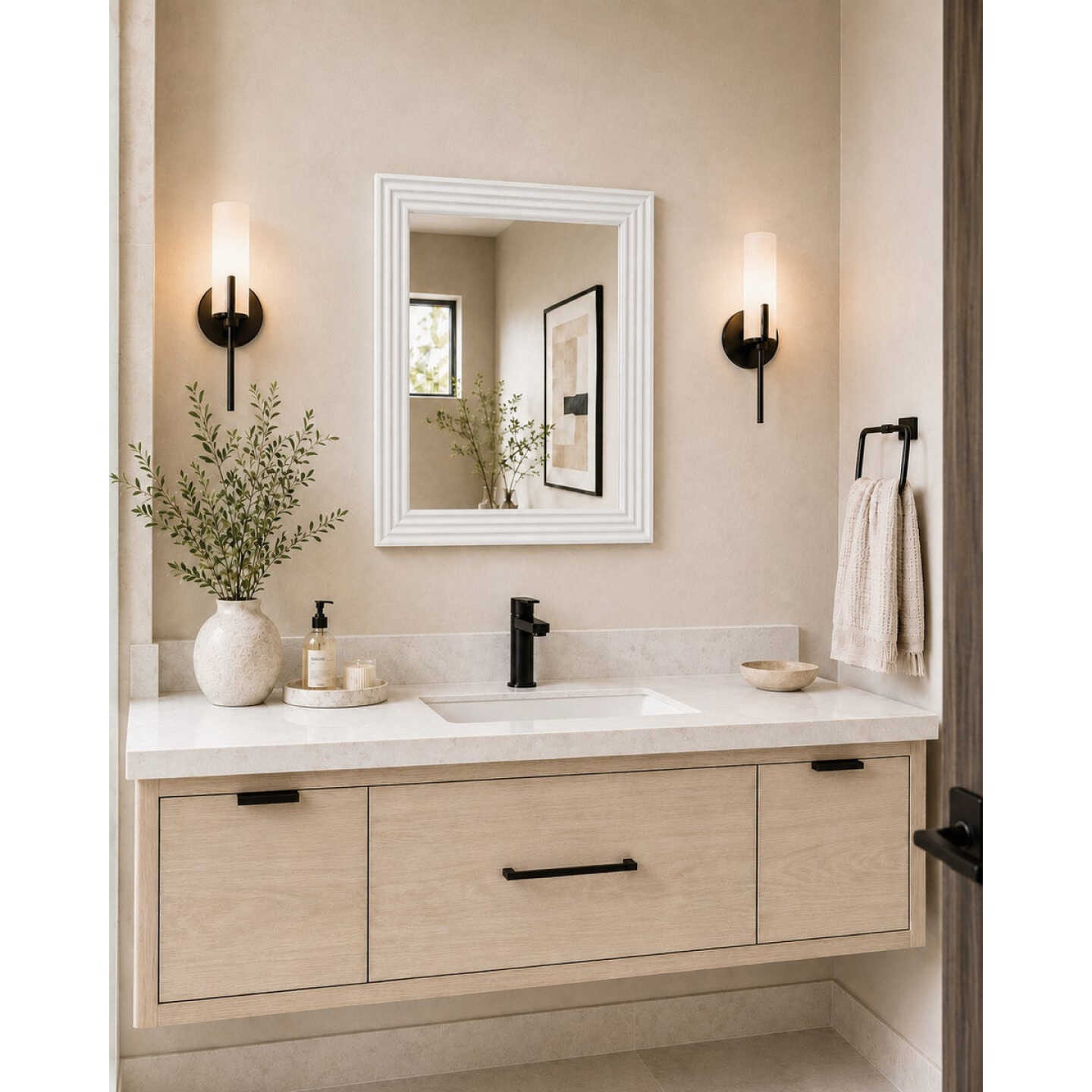 Renin Marion Square White 19 In. x 22 In. Fluted Frame Vanity Mirror Image 2