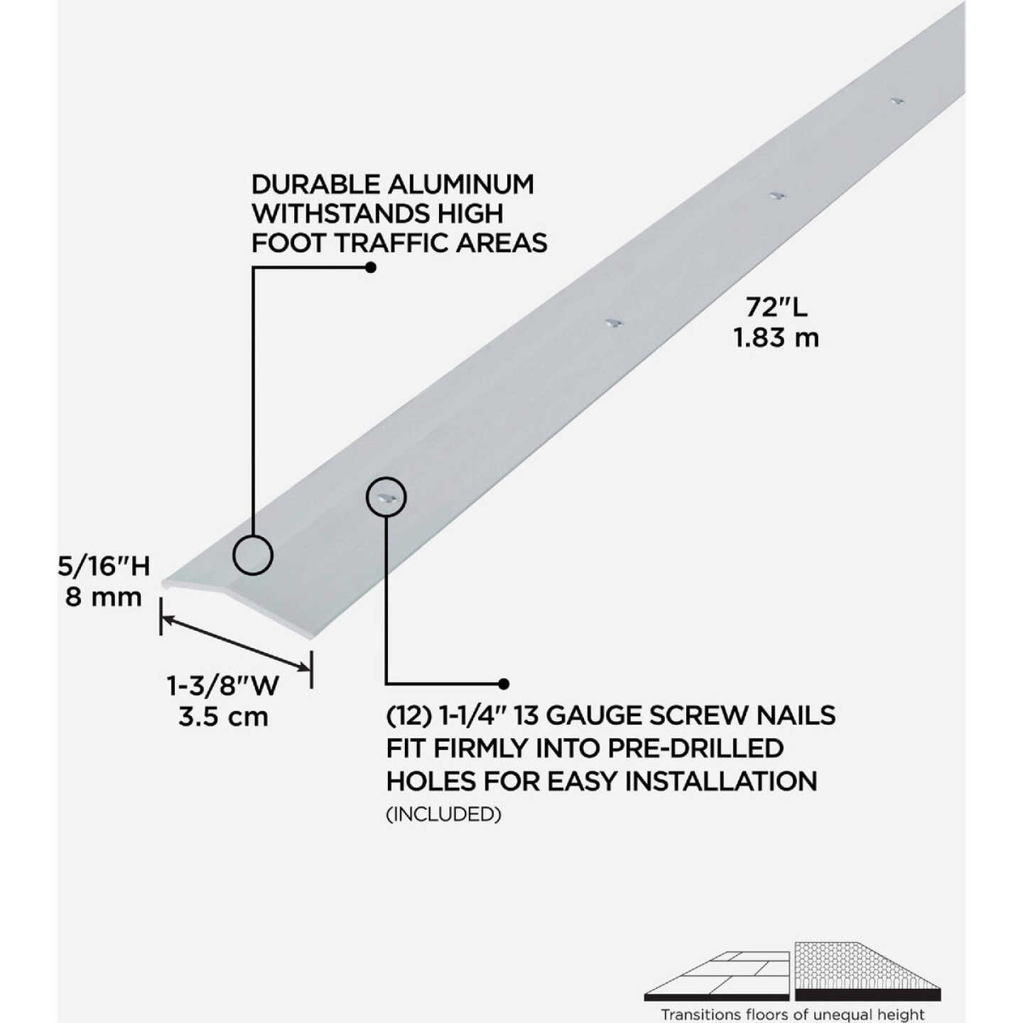 M-D Building Products 1-3/8 In. X 72 In. Polished Aluminum Carpet Trim with Screw Nails Image 2