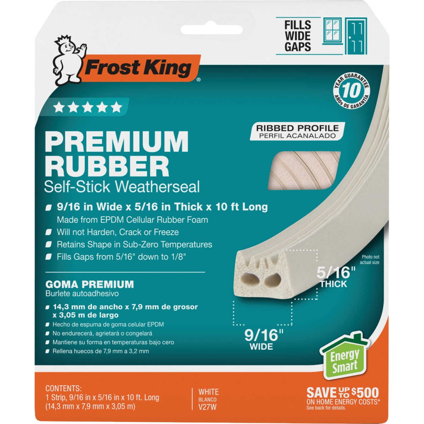 Frost King 9/16 In. x 10 Ft. White Wide Weatherseal Tape Image 1