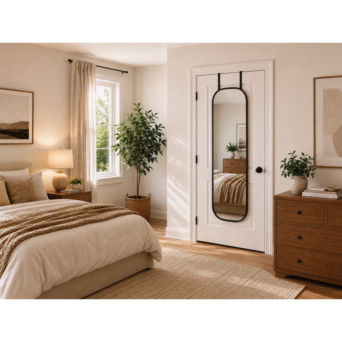 Renin Aberdeen Black 15 In. x 47 In. Capsule Over Door Vanity Mirror Image 2
