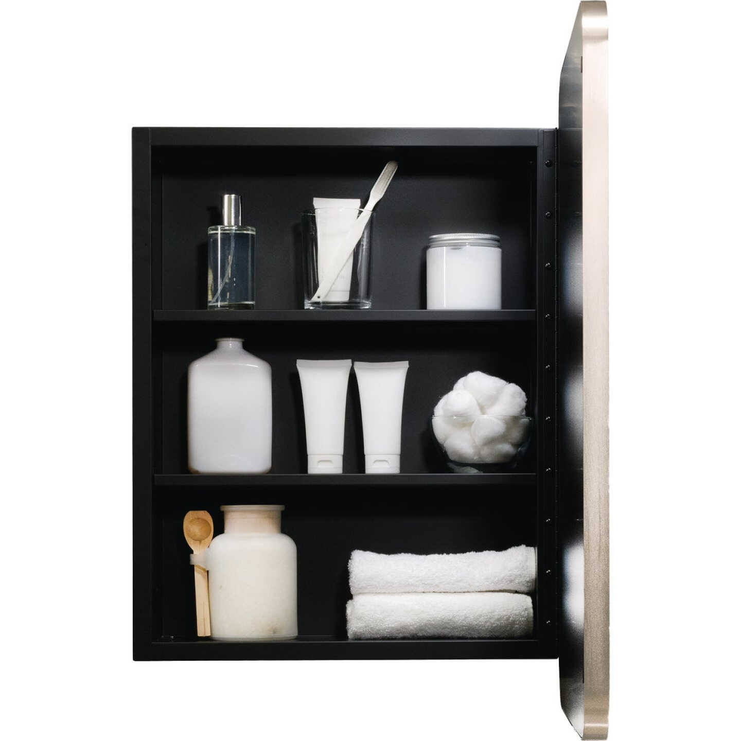 Zenna Home Designer Series Brushed Nickel 16 In. W x 24 In. H x 5 In. D Single Mirror Surface/Recess Mount Rectangle Medicine Cabinet Image 2