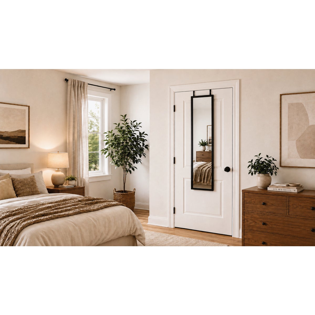 Renin Davis Rectangle Black 13 In. x 49 In. Over Door Vanity Mirror Image 2