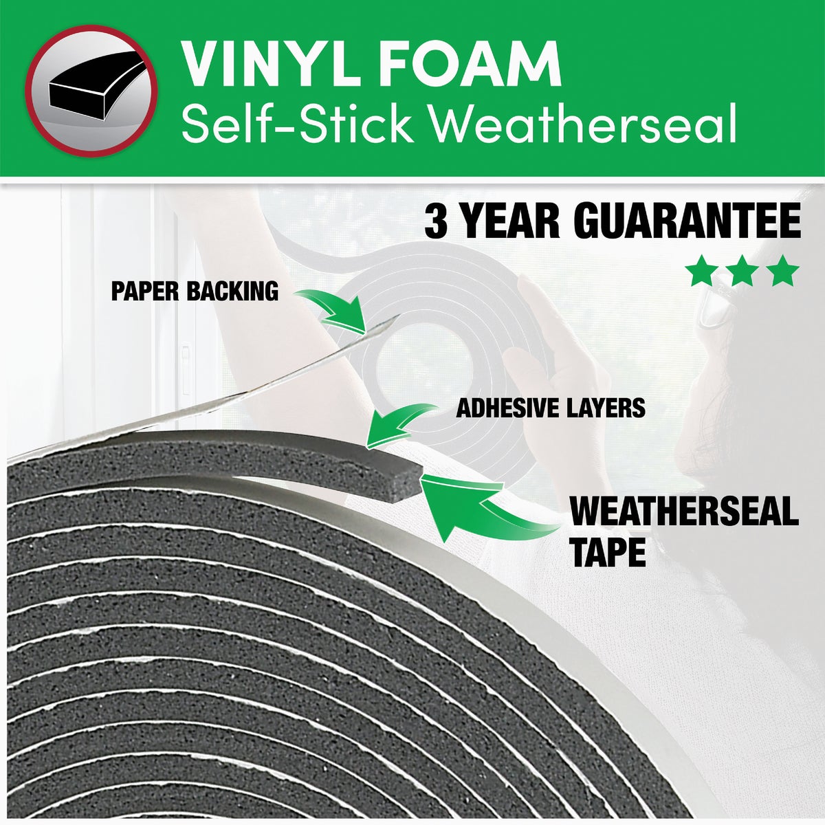 Frost King 3/8 In. W x 3/16 In. T x 17 Ft. L Charcoal Vinyl Foam Weatherstrip Tape Image 2