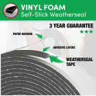 Frost King 3/8 In. W x 3/16 In. T x 17 Ft. L Charcoal Vinyl Foam Weatherstrip Tape Image 2