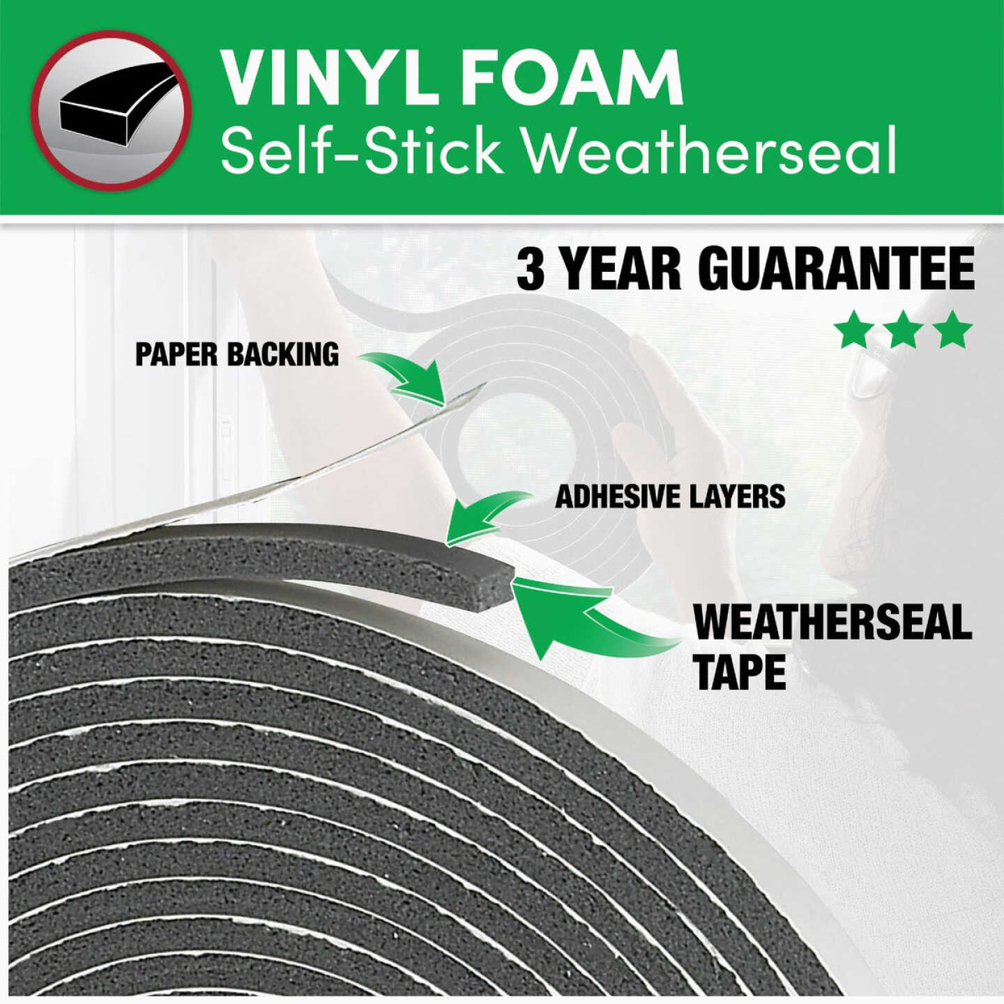 Frost King 3/4 In. W x 3/16 In. T x 17 Ft. L Charcoal Vinyl Foam Weatherstrip Tape Image 2