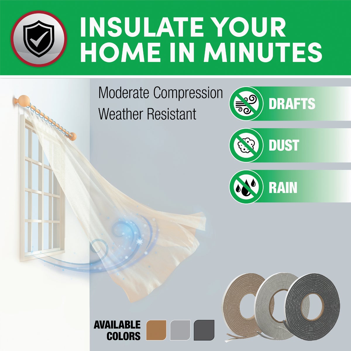 Frost King 3/4 In. W x 3/16 In. T x 17 Ft. L Charcoal Vinyl Foam Weatherstrip Tape Image 4