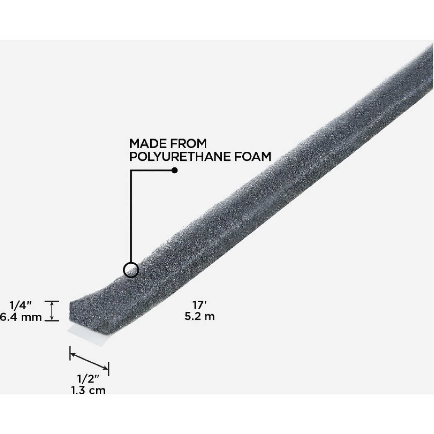 M-D Building Products 1/2" W x 1/4" T x 17' L Gray Economy Foam Window Seal for Medium Gaps Image 2
