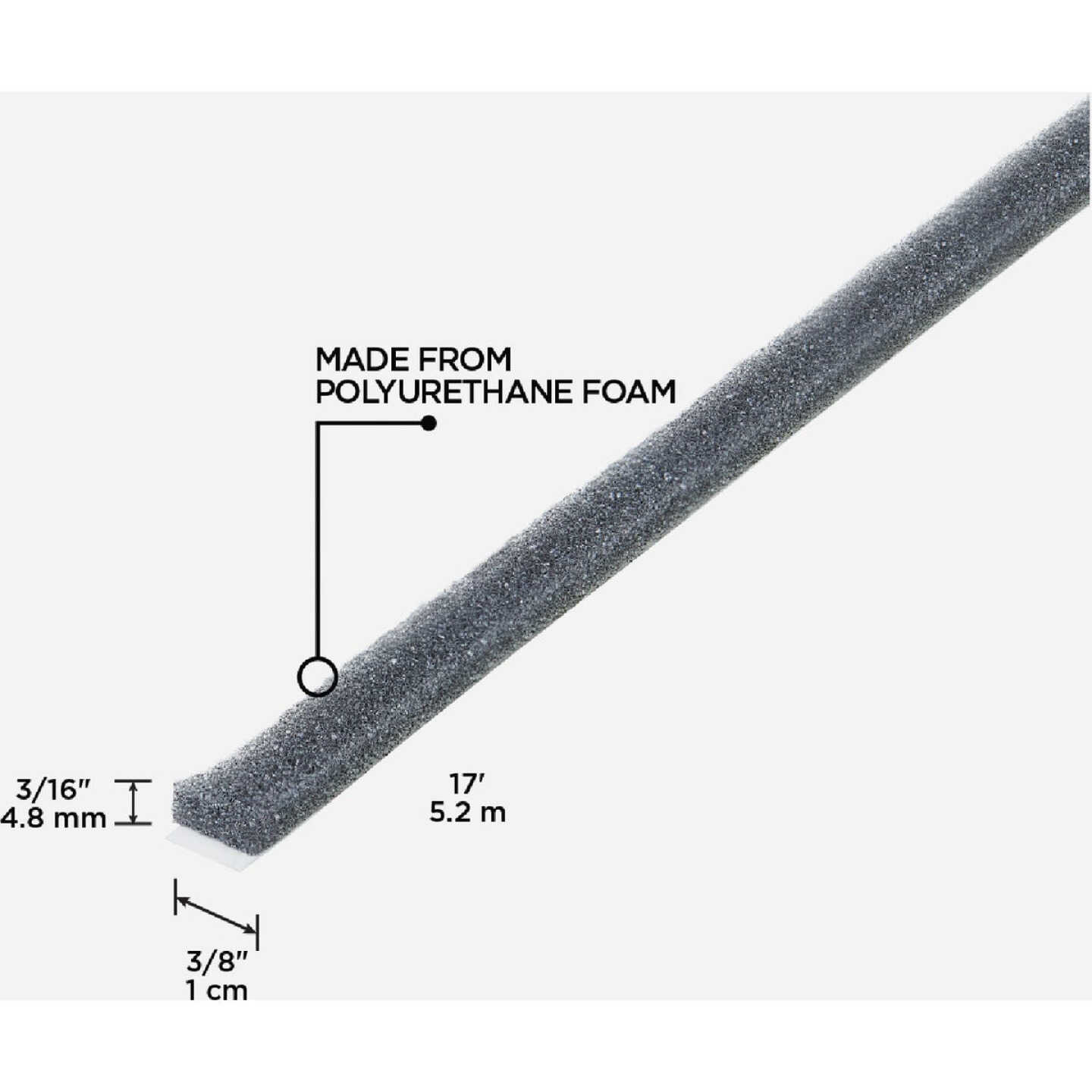 M-D Building Products 3/8" W x 3/16" T x 17' L Gray Economy Foam Window Seal for Small Gaps Image 2