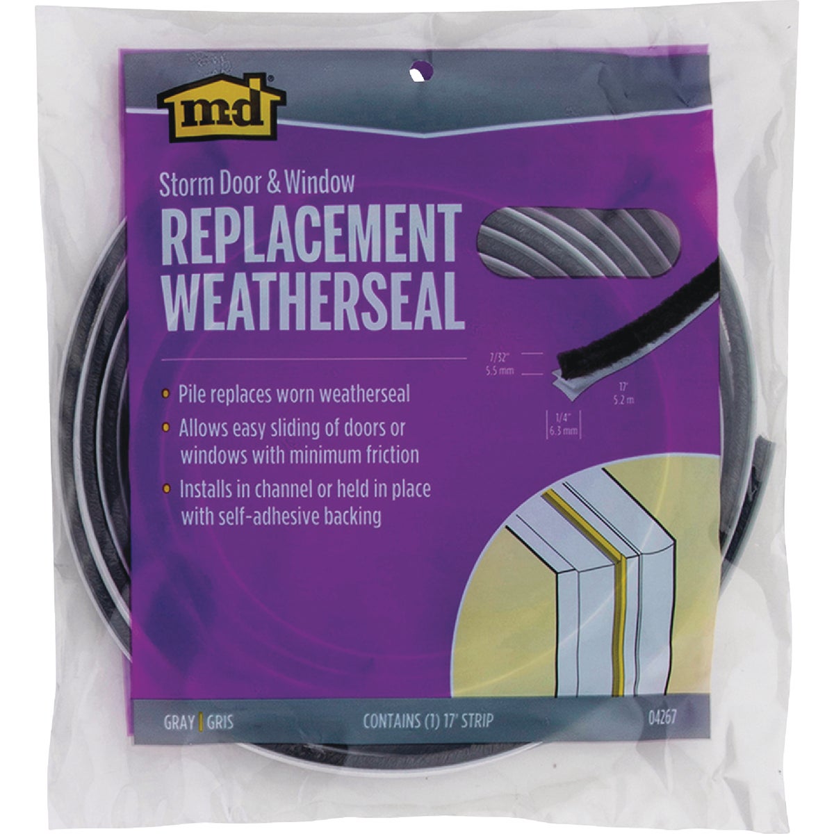 M-D Building Products 17 Ft. Gray Pile Replacement Weatherseal for Storm Doors & Windows Image 7