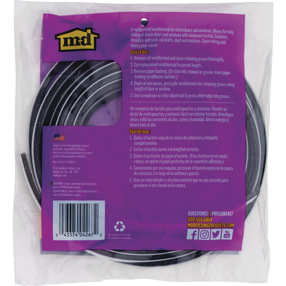 M-D Building Products 17 Ft. Gray Pile Replacement Weatherseal for Storm Doors & Windows Image 8