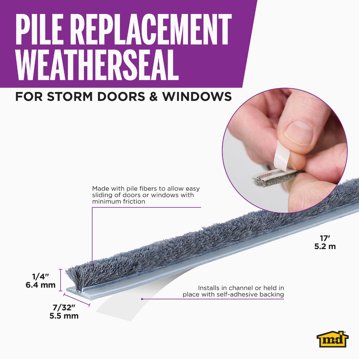 M-D Building Products 17 Ft. Gray Pile Replacement Weatherseal for Storm Doors & Windows Image 1