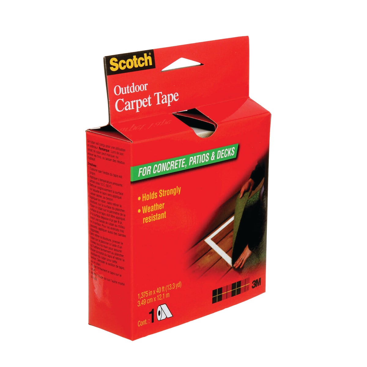 Scotch Outdoor 1.375 In. x 13.333 Yd. (34.9 mm x 12.1 m) Carpet Tape Image 3