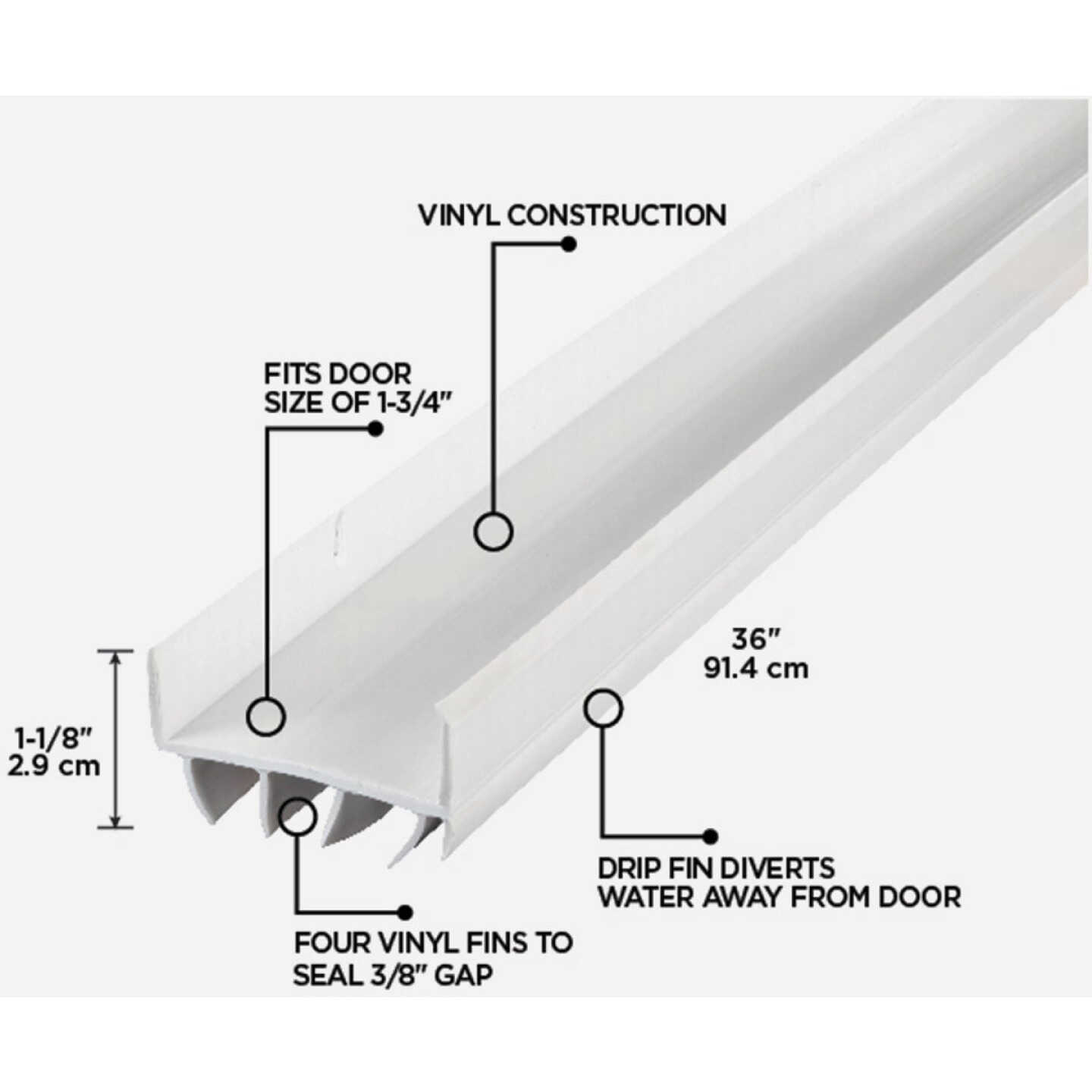 M-D Building Products 2 In. W. x 1.125 In. H. x 36 In. L. Vinyl White Door Bottom Image 2