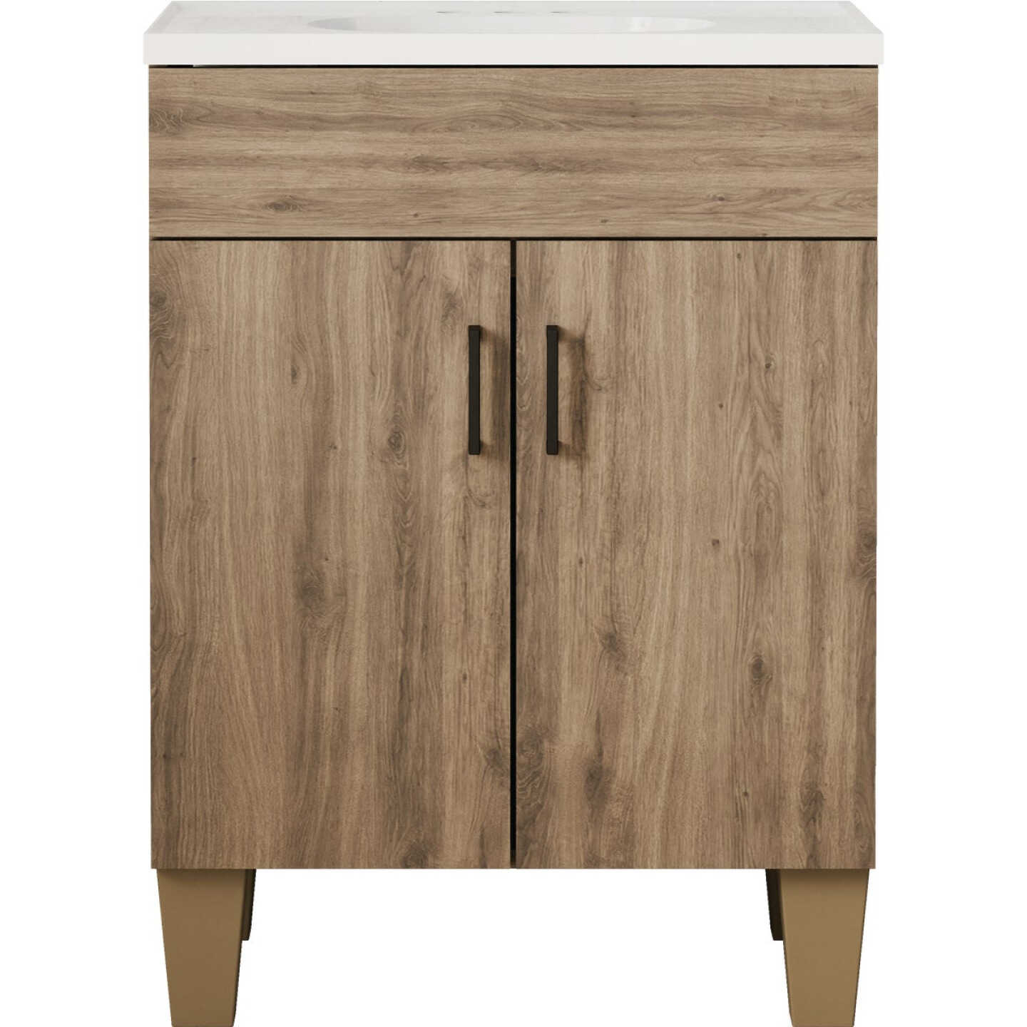 Zenna Home Palomino Tan 24 In. W x 34 In. H x 18 In. D Vanity with White Cultured Marble Top Image 1