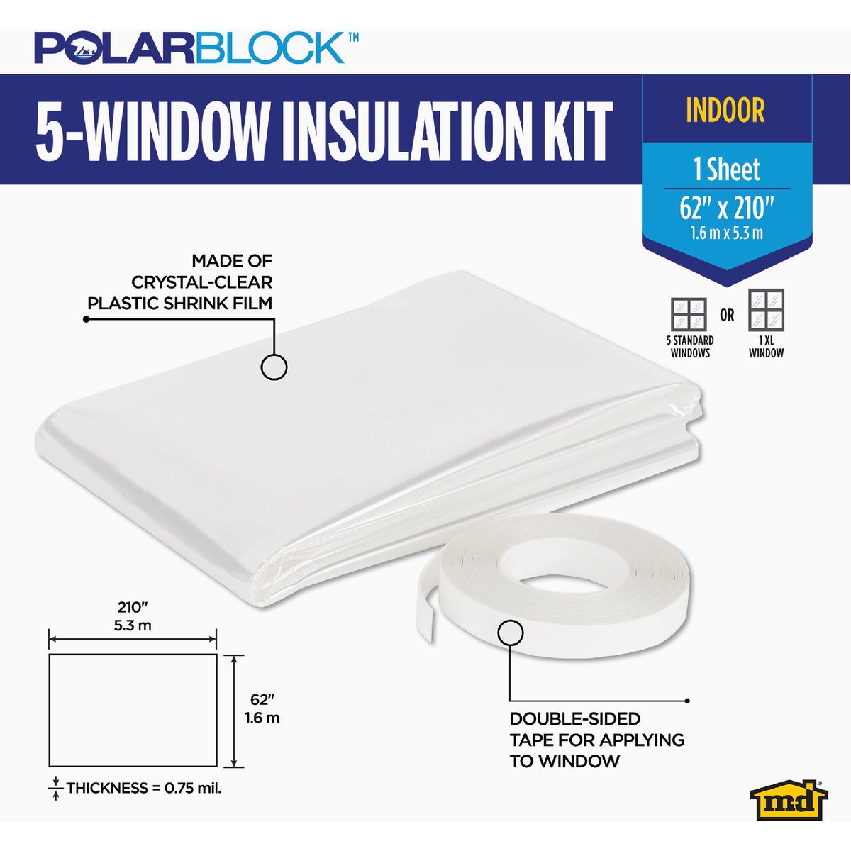 M-D Building Products Polar Block 62 In. x  210 In. Clear Plastic 5-Window Insulation Kit Image 2