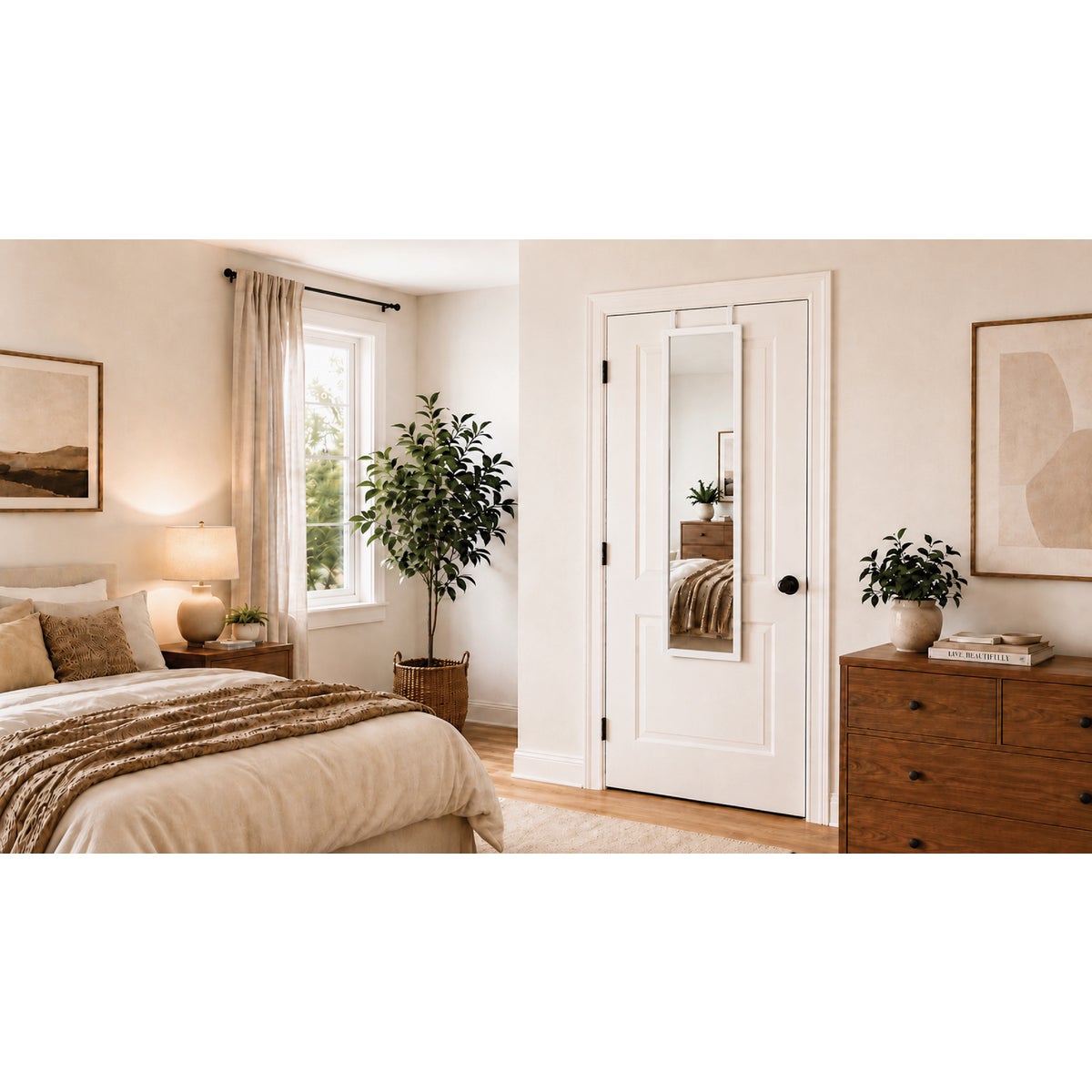 Renin Davis Rectangle White 13 In. x 49 In. Over Door Vanity Mirror Image 2
