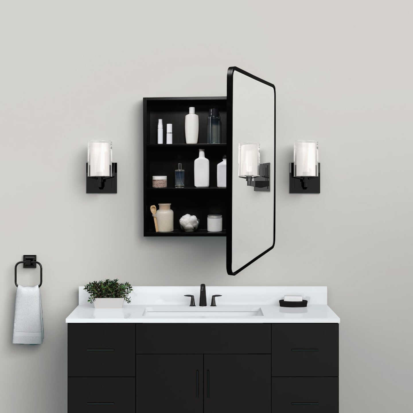 Zenna Home Designer Series Black 24 In. W x 30 In. H x 5 In. D Single Mirror Surface/Recess Mount Rectangle Medicine Cabinet Image 3