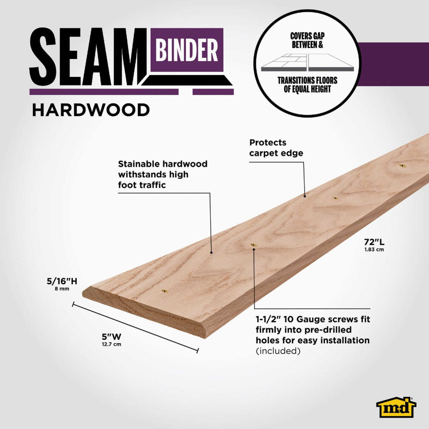 M-D Building Products 5 in. x 72 in. Unfinished Hardwood Seam Binder with Screws Image 2