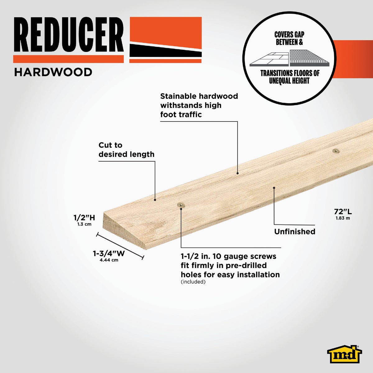 M-D Building Products 1-3/4 In. x 72 In. Unfinished Hardwood Reducer with Screws Image 2
