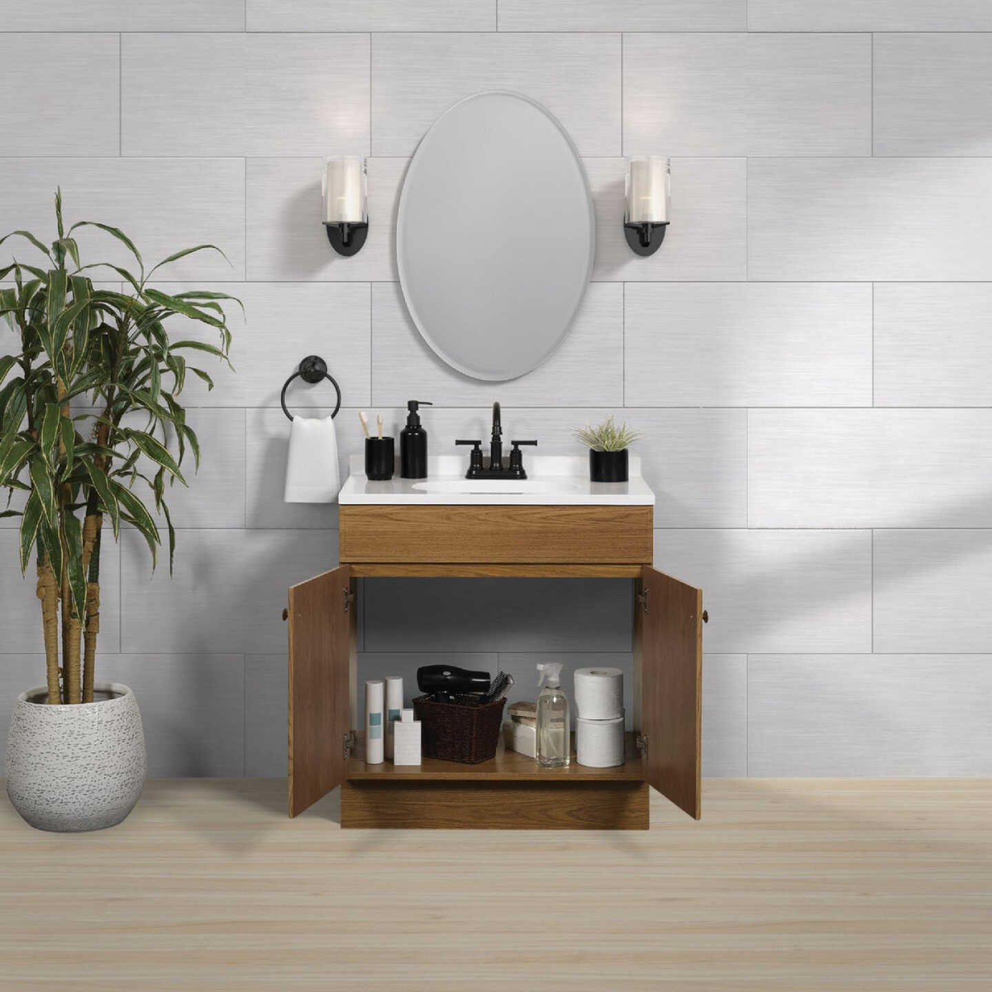 Zenith Zenna Home Oak 30 In. W x 35 In. H x 18 In. D Vanity with White Cultured Marble Top Image 3