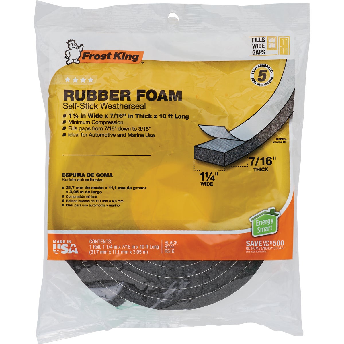 Frost King 1-1/4 In. W x 7/16 In. T x 10 Ft. L Black Rubber Foam Weatherstrip Tape Image 2