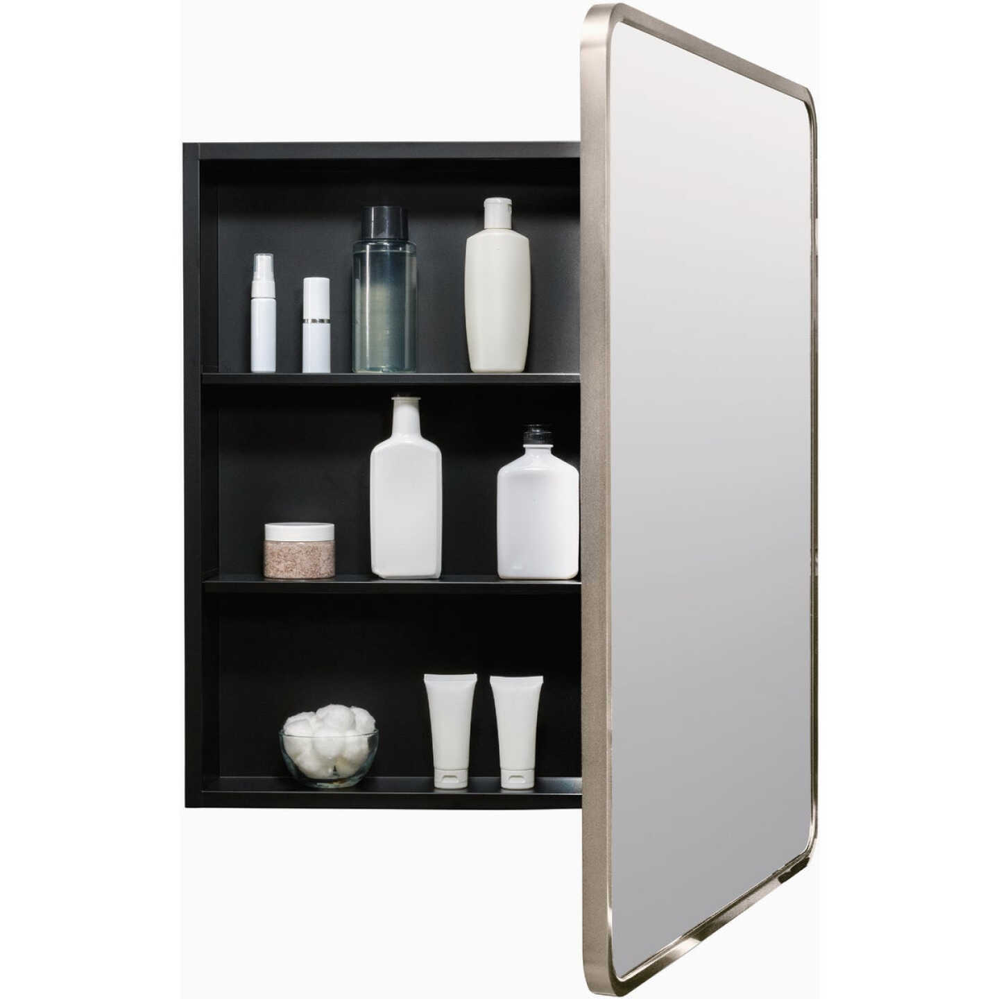 Zenna Home Designer Series Brushed Nickel 24 In. W x 30 In. H x 5 In. D Single Mirror Surface/Recess Mount Rectangle Medicine Cabinet Image 4