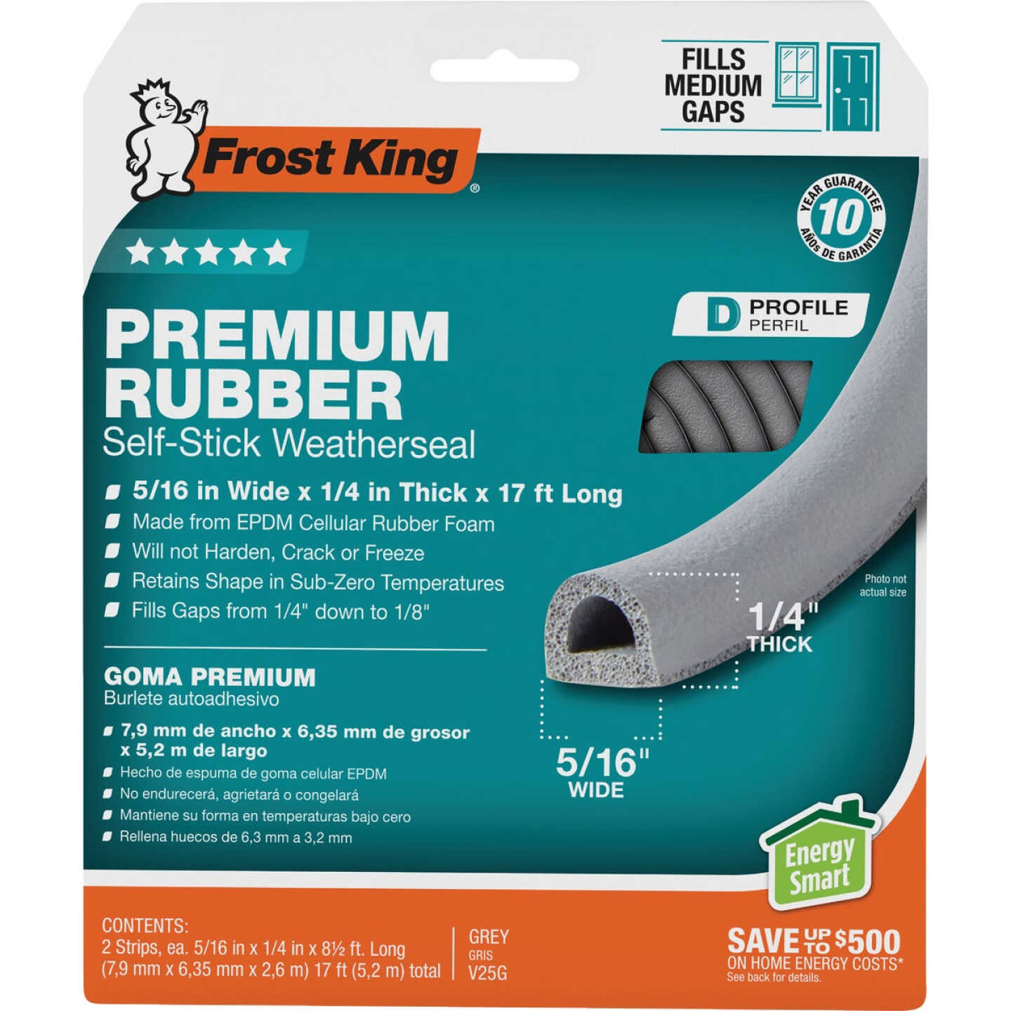Frost King 17 Ft. x 5/16 In. Grey Rubber Weatherstrip Image 1