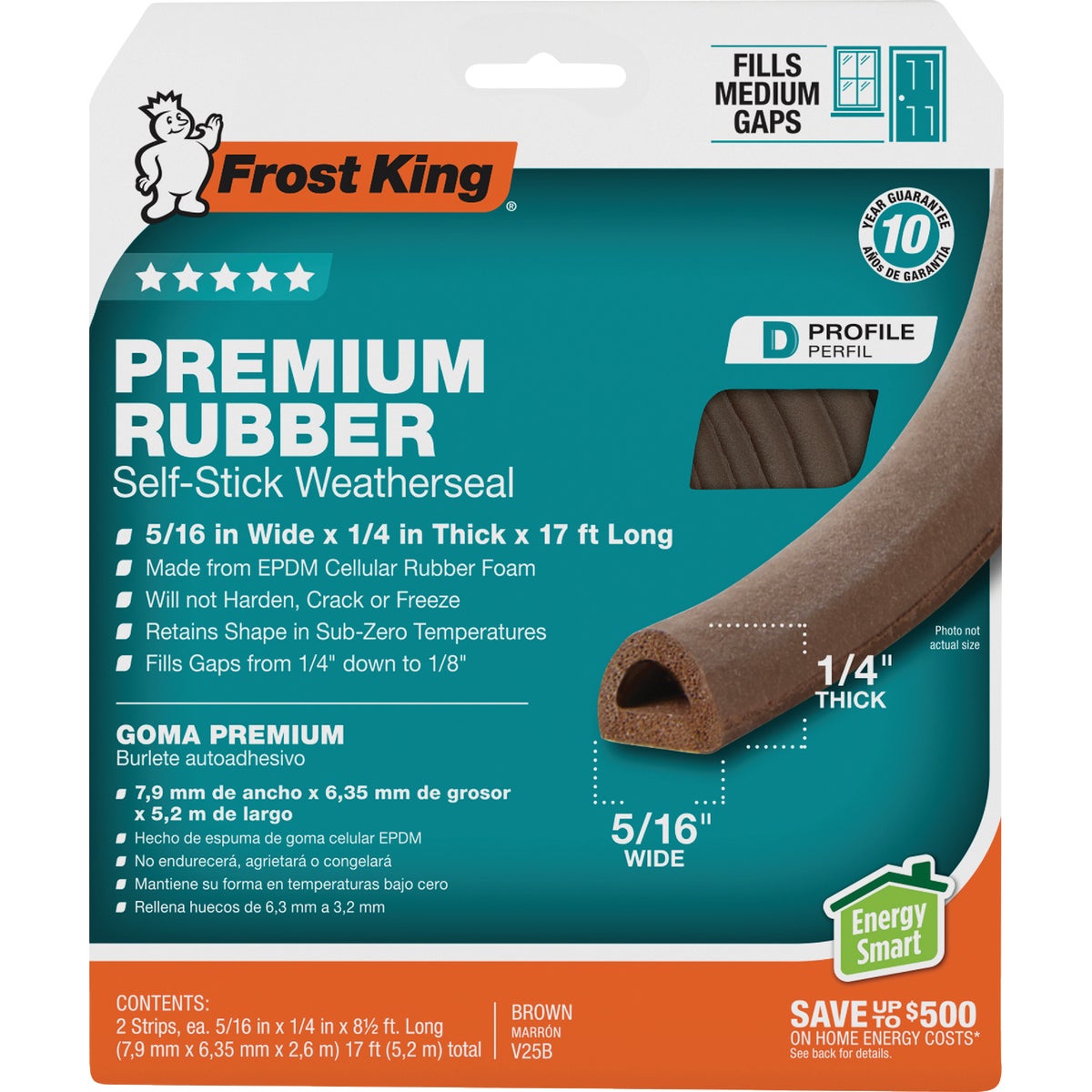 Frost King 17 Ft. x 5/16 In. Brown Rubber Weatherstrip