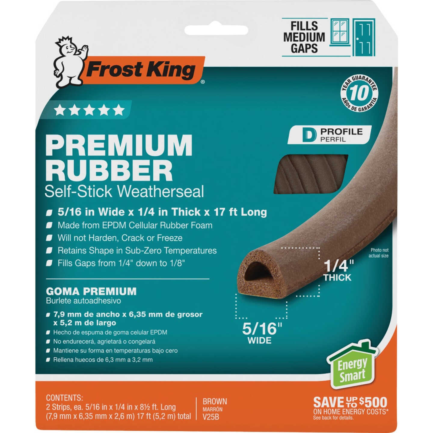 Frost King 17 Ft. x 5/16 In. Brown Rubber Weatherstrip Image 1