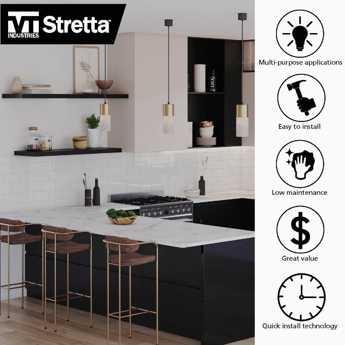 VT Industries Stretta 6 Ft. Left Hand Laminate White Marble Countertop Image 3