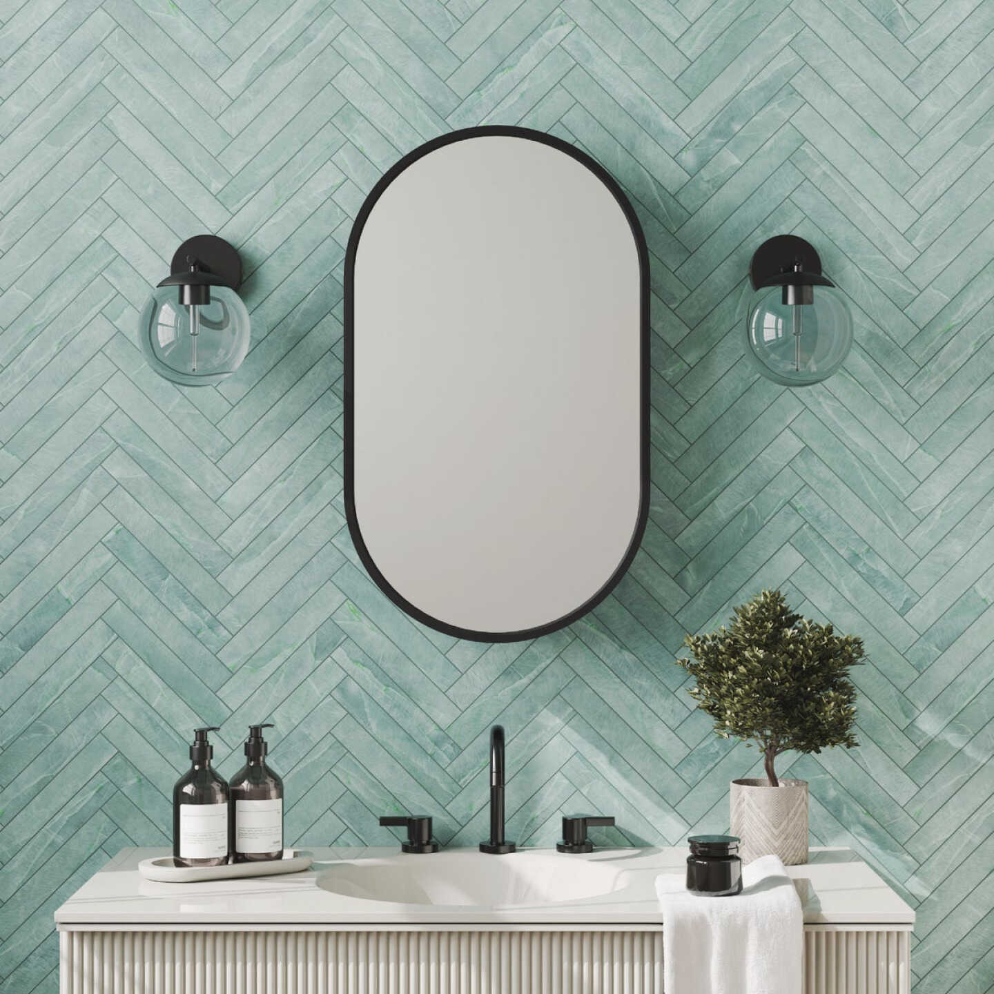 Zenna Home Designer Series Black 16 In. W x 27 In. H x 5 In. D Single Mirror Surface Mount Pill Framed Medicine Cabinet Image 5