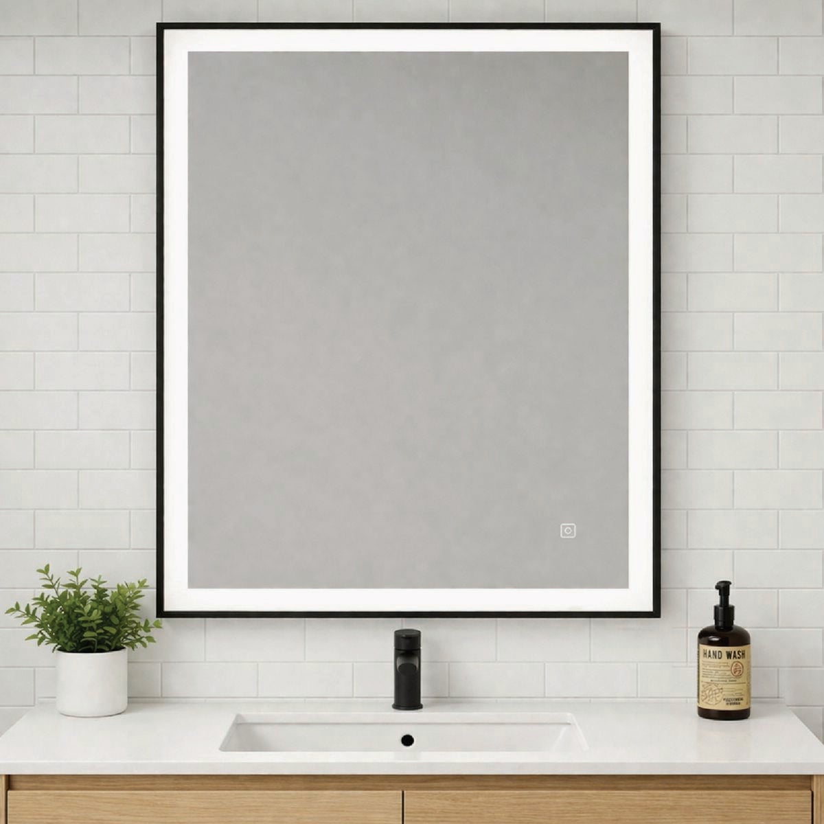 Dweller Lumi 24 In. x 30 In. Wireless Rechargeable Battery LED Mirror, Black Image 2