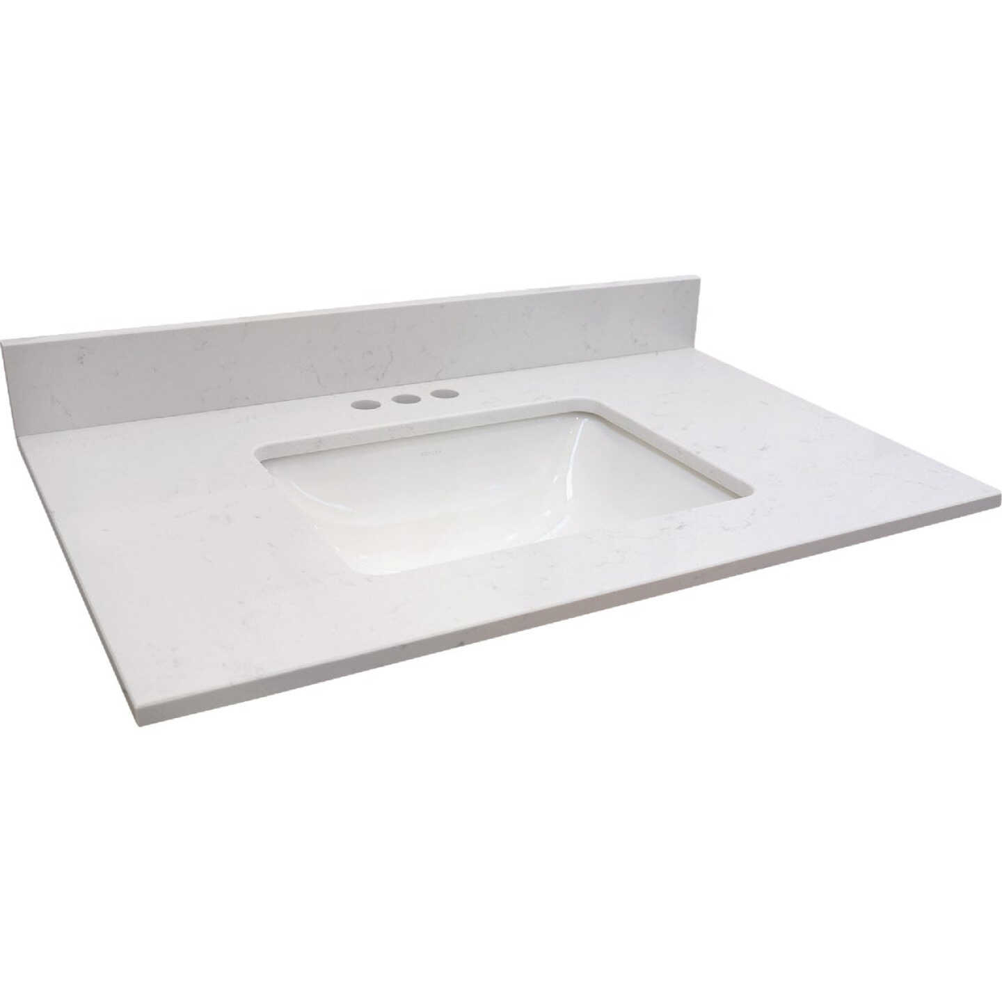 Bertch Oasis 37 In. x 22.5 In. Jasmine White Veined Quartz Vanity Top with Rectangular Bowl Image 1
