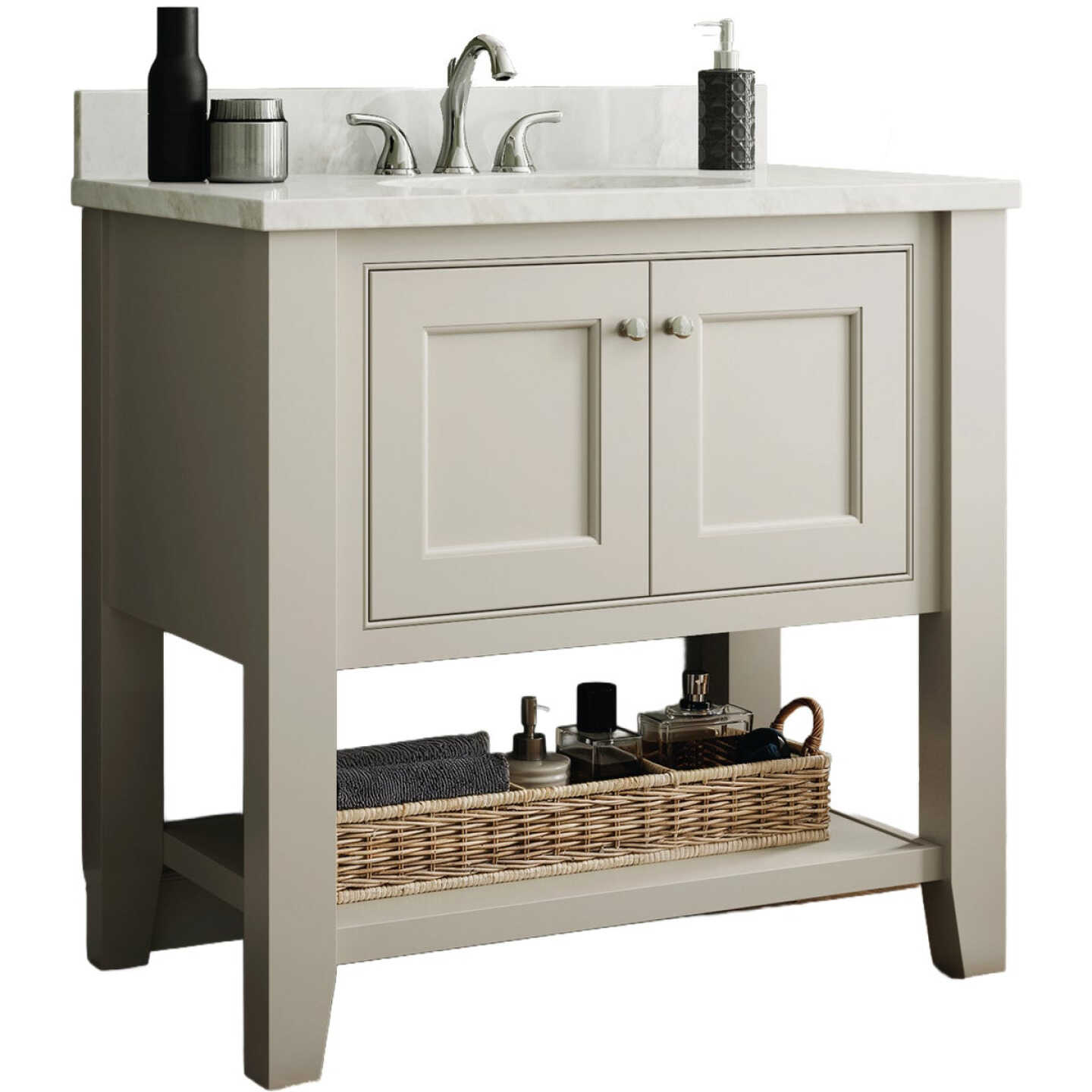 JSI Cabinetry 36 In. x 34-1/2 In. H x 21 In. D. Soft White Trenton Inset Bath Vanity Image 1