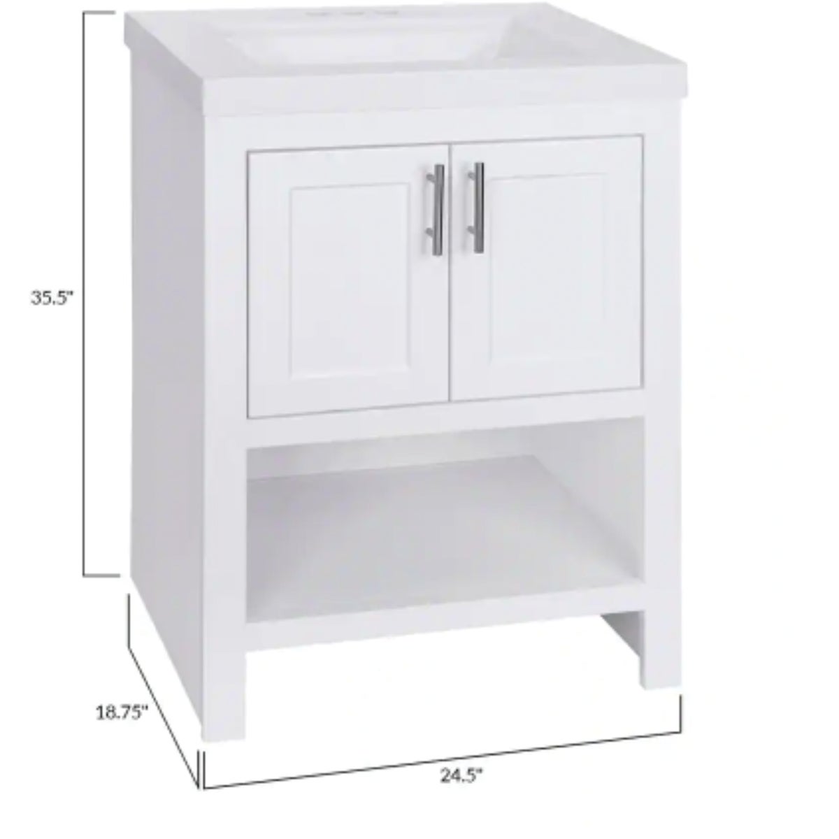 Royal Cabinets Serenity White 25 In. W x 19 In. D x 32 In. H Open Shelf Vanity Image 2