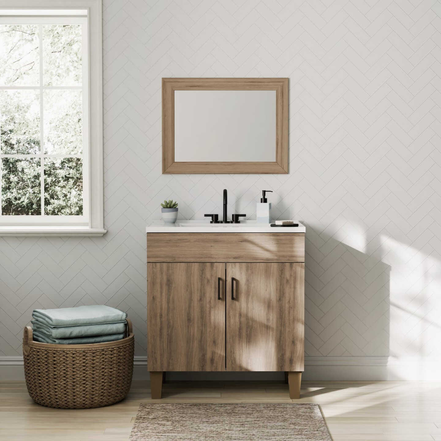 Zenna Home Palomino Tan 30 In. W x 34 In. x 18 In. D Vanity with White Cultured Marble Top Image 2