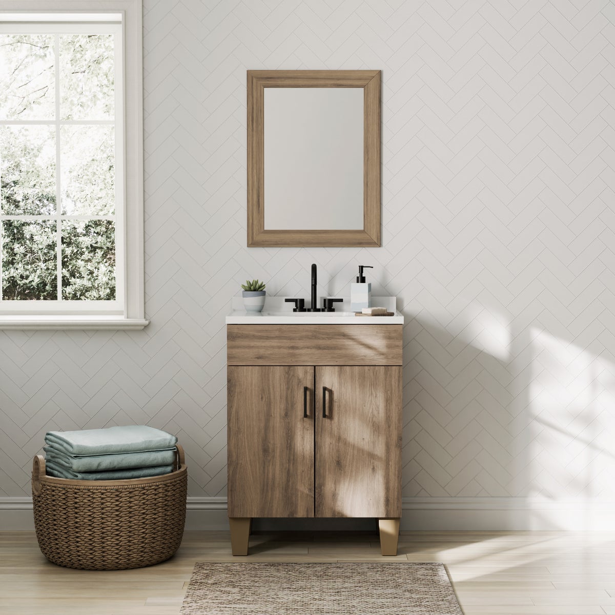 Zenna Home Palomino Tan 30 In. W x 34 In. x 18 In. D Vanity with White Cultured Marble Top Image 3