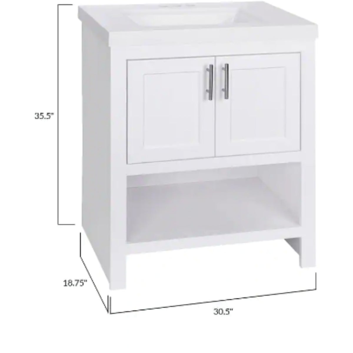 Royal Cabinets Serenity White 30 In. x 19 In. D x 32 In. H Open Shelf Vanity Image 3