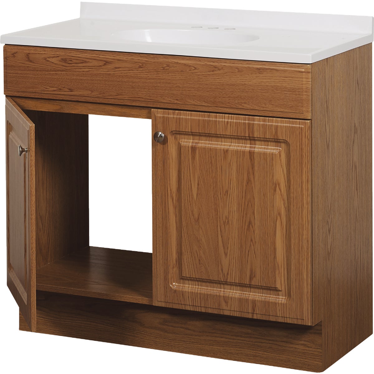 Zenith Zenna Home Oak 36 In. W x 35 In. H x 18 In. D Vanity with White Cultured Marble Top Image 3
