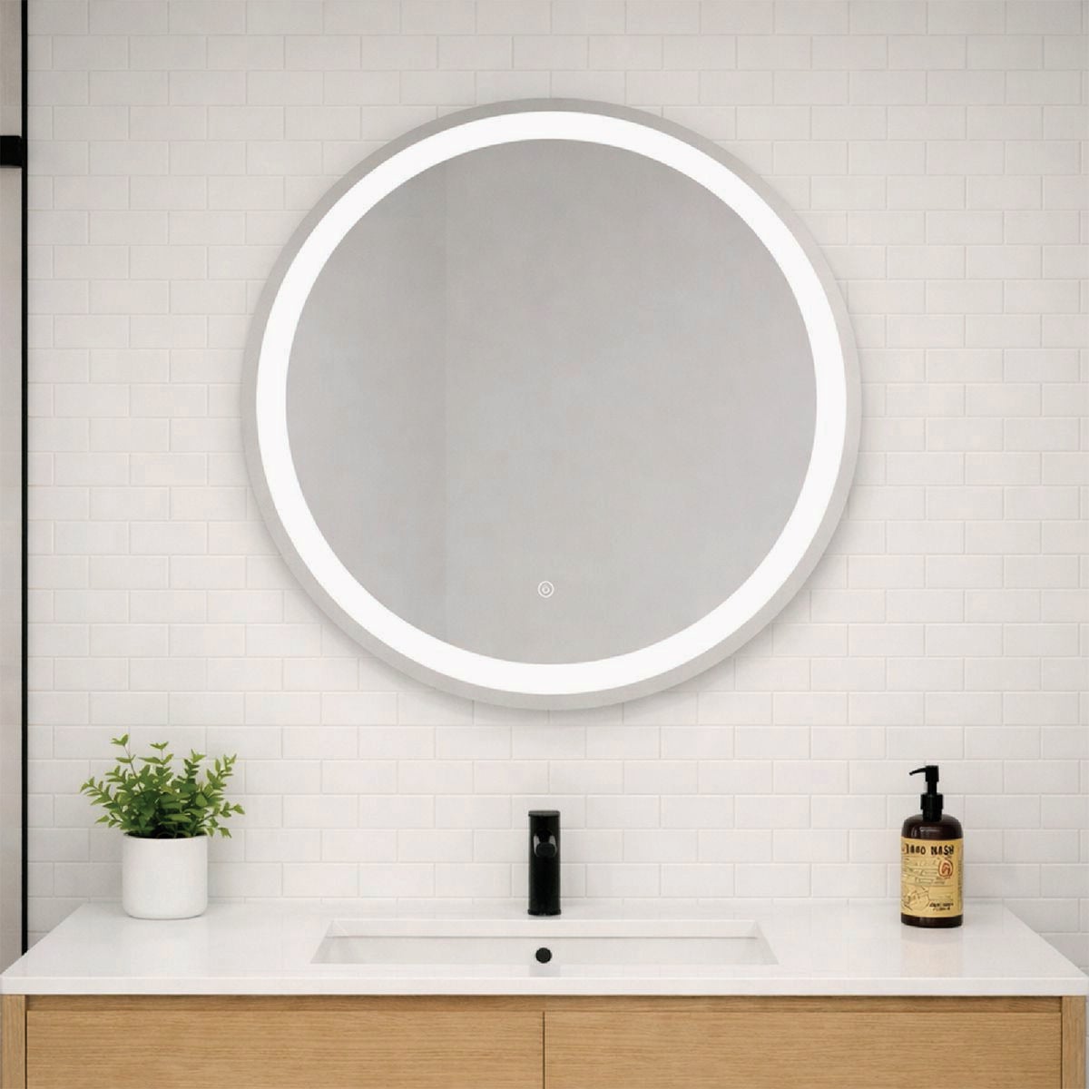 Dweller Loop 24 In. Wireless Rechargeable Battery LED Mirror, Frameless Image 2