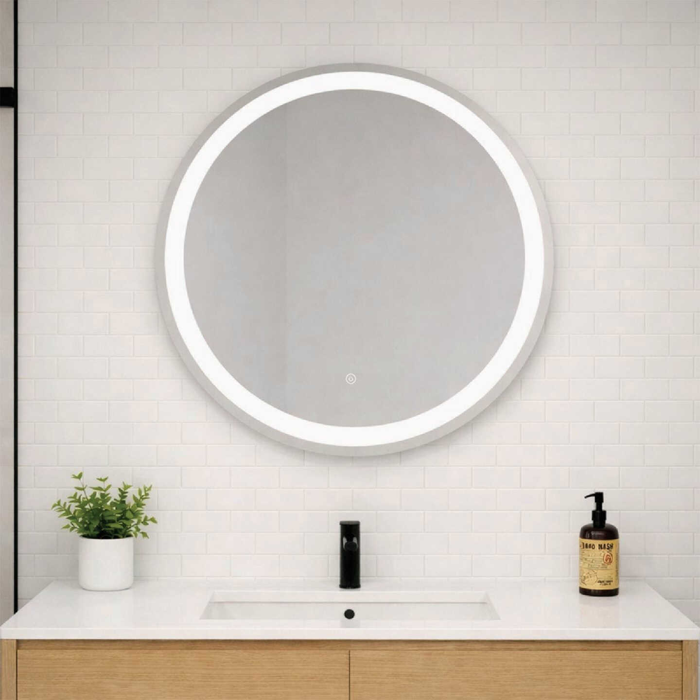 Dweller Loop 24 In. Wireless Rechargeable Battery LED Mirror, Frameless Image 2