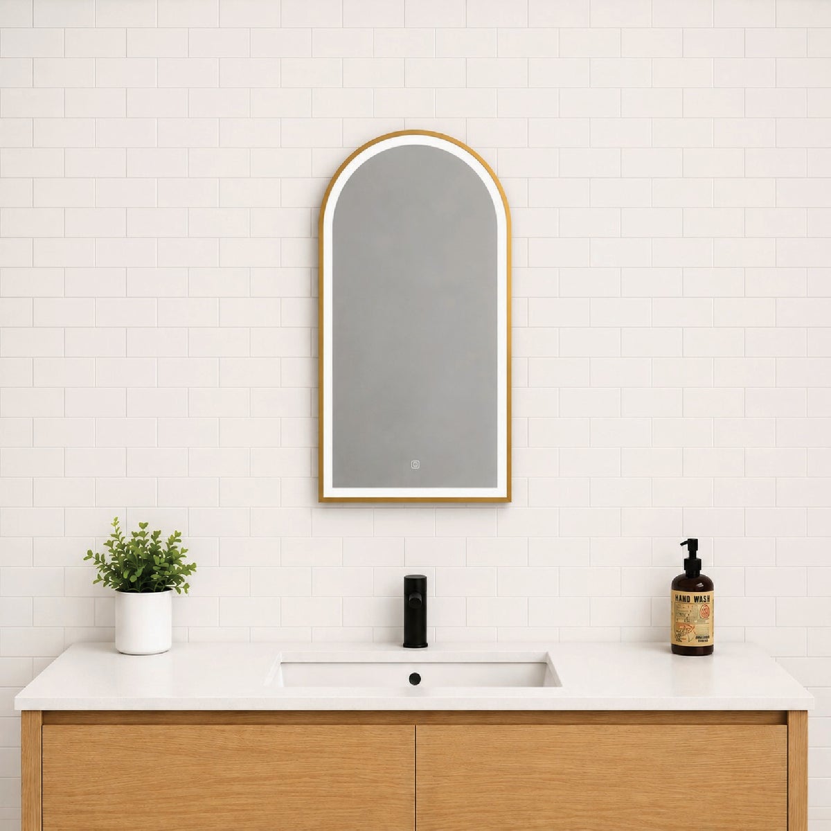 Dweller Arc 20 In. x 30 In. Wireless Rechargeable Battery LED Mirror, Gold Image 2