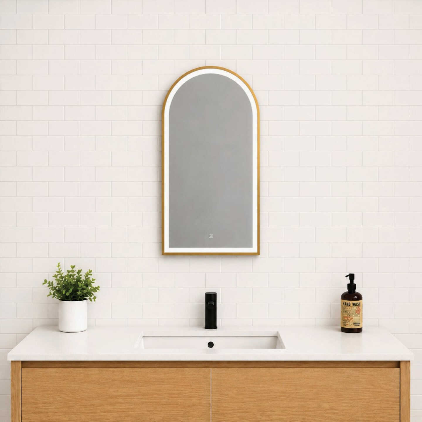 Dweller Arc 20 In. x 30 In. Wireless Rechargeable Battery LED Mirror, Gold Image 2