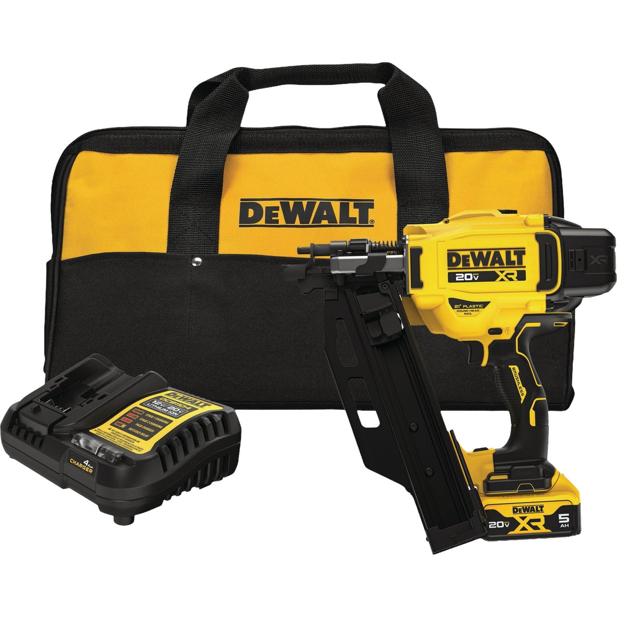 DEWALT 20V MAX 21 Deg. Brushless Cordless Plastic Framing Nailer Kit with Battery & Charger