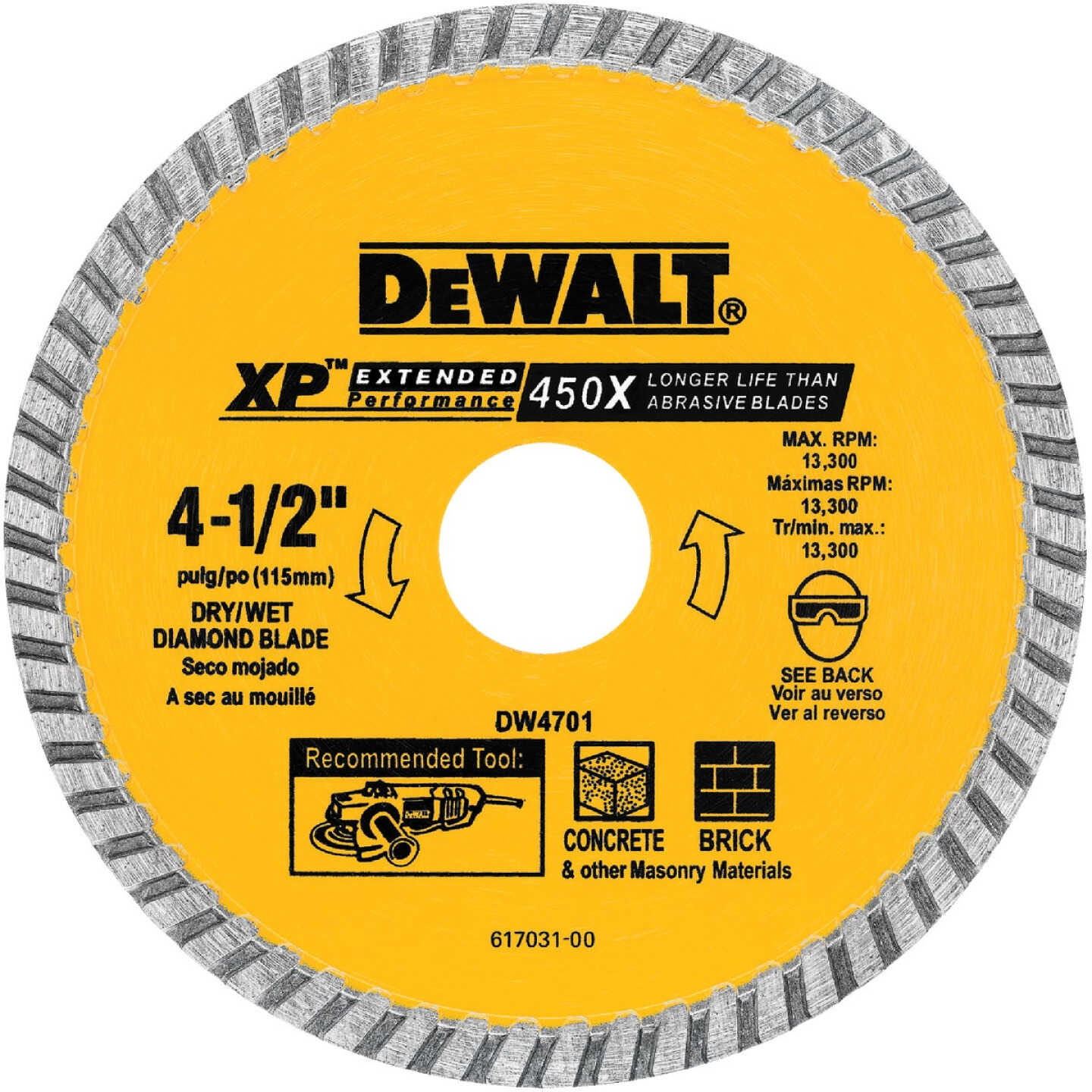 DEWALT Extended Performance 4-1/2 In. Turbo Rim Dry/Wet Cut Diamond Blade Image 1
