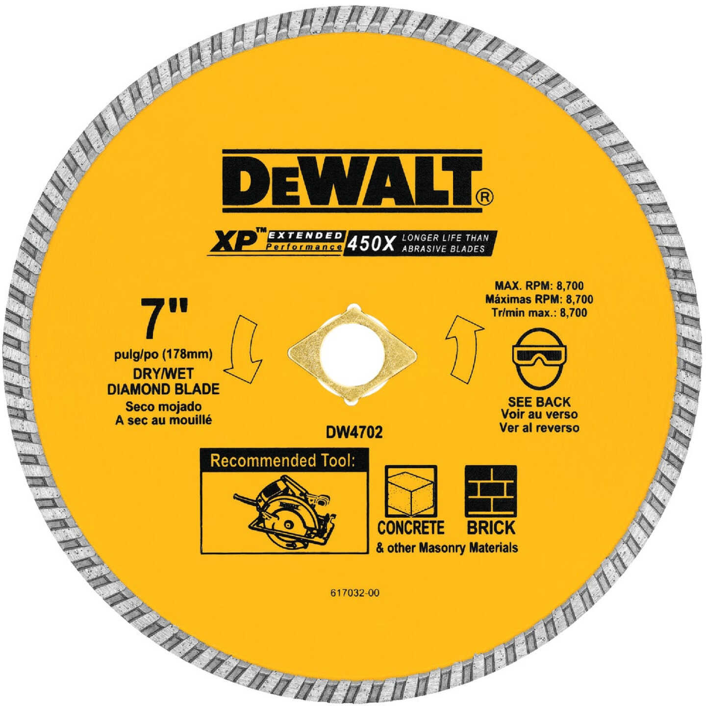 DEWALT Extended Performance 7 In. Turbo Rim Dry/Wet Cut Diamond Blade Image 1