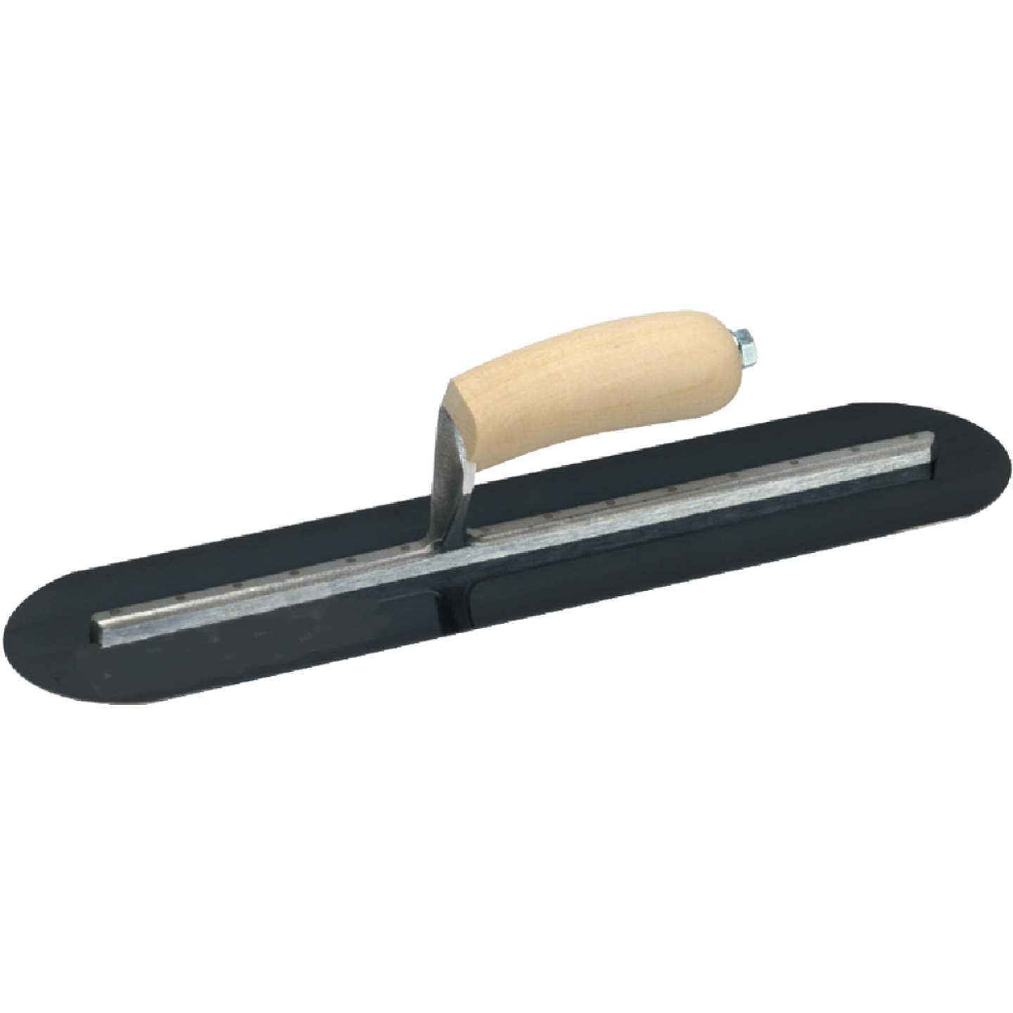 Marshalltown 4 In. x 14 In. Blue Steel Fully Rounded Finishing Trowel with Curved Wood Handle Image 1