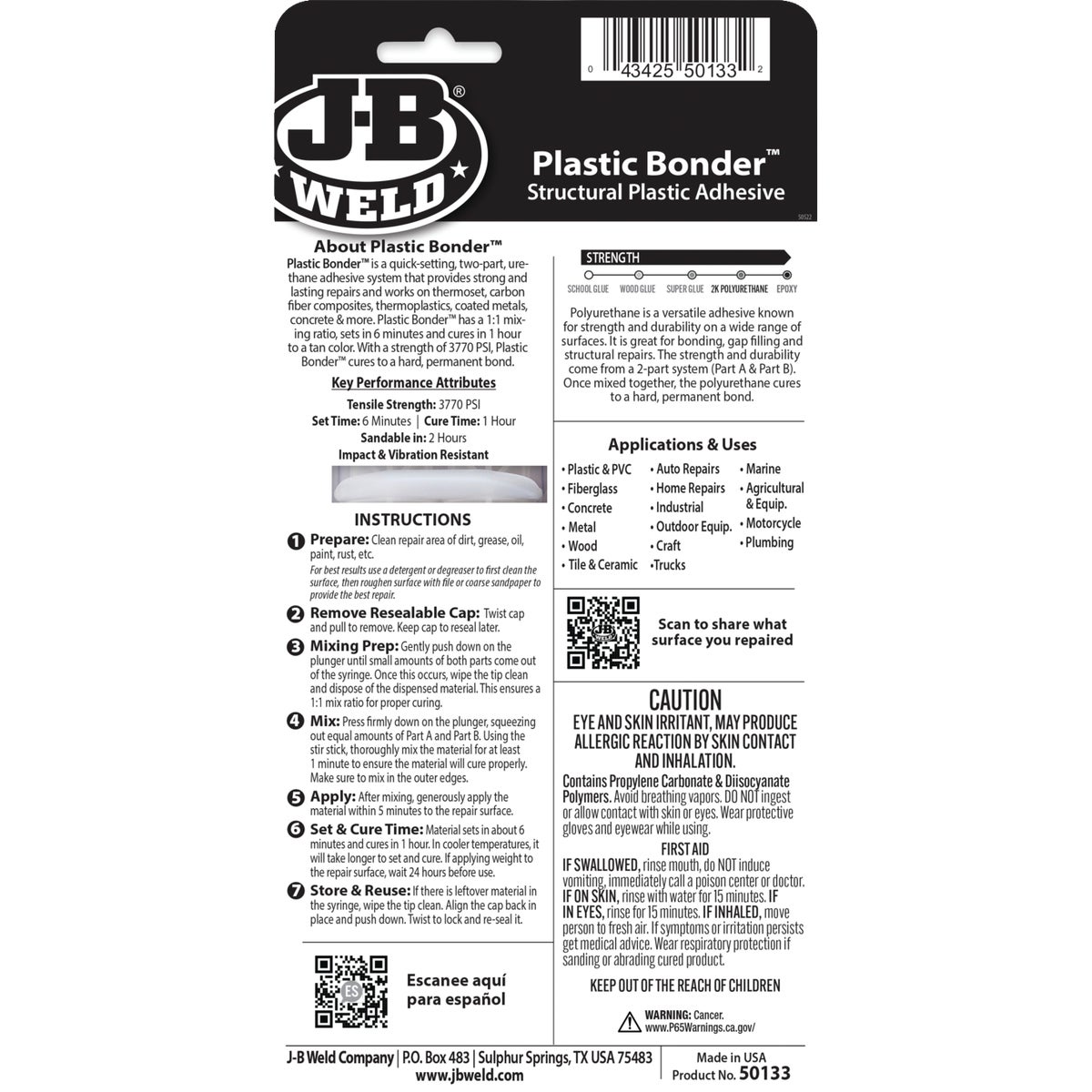 J-B Weld 0.85 Oz. Plastic Bonder Epoxy Syringe, Tan Image 7