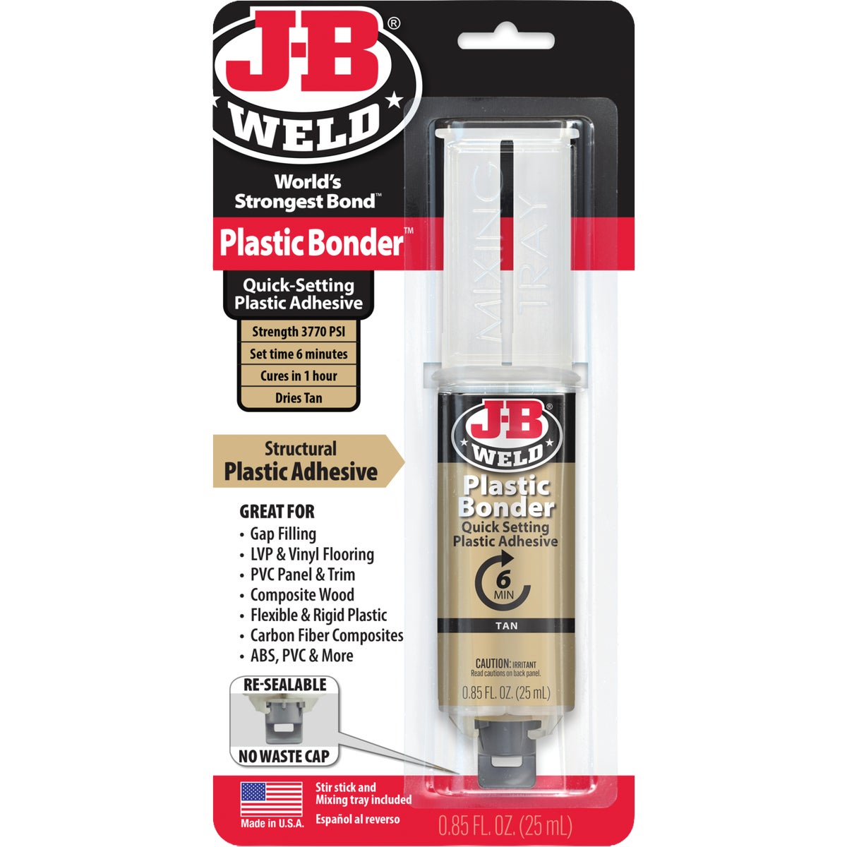 J-B Weld 0.85 Oz. Plastic Bonder Epoxy Syringe, Tan