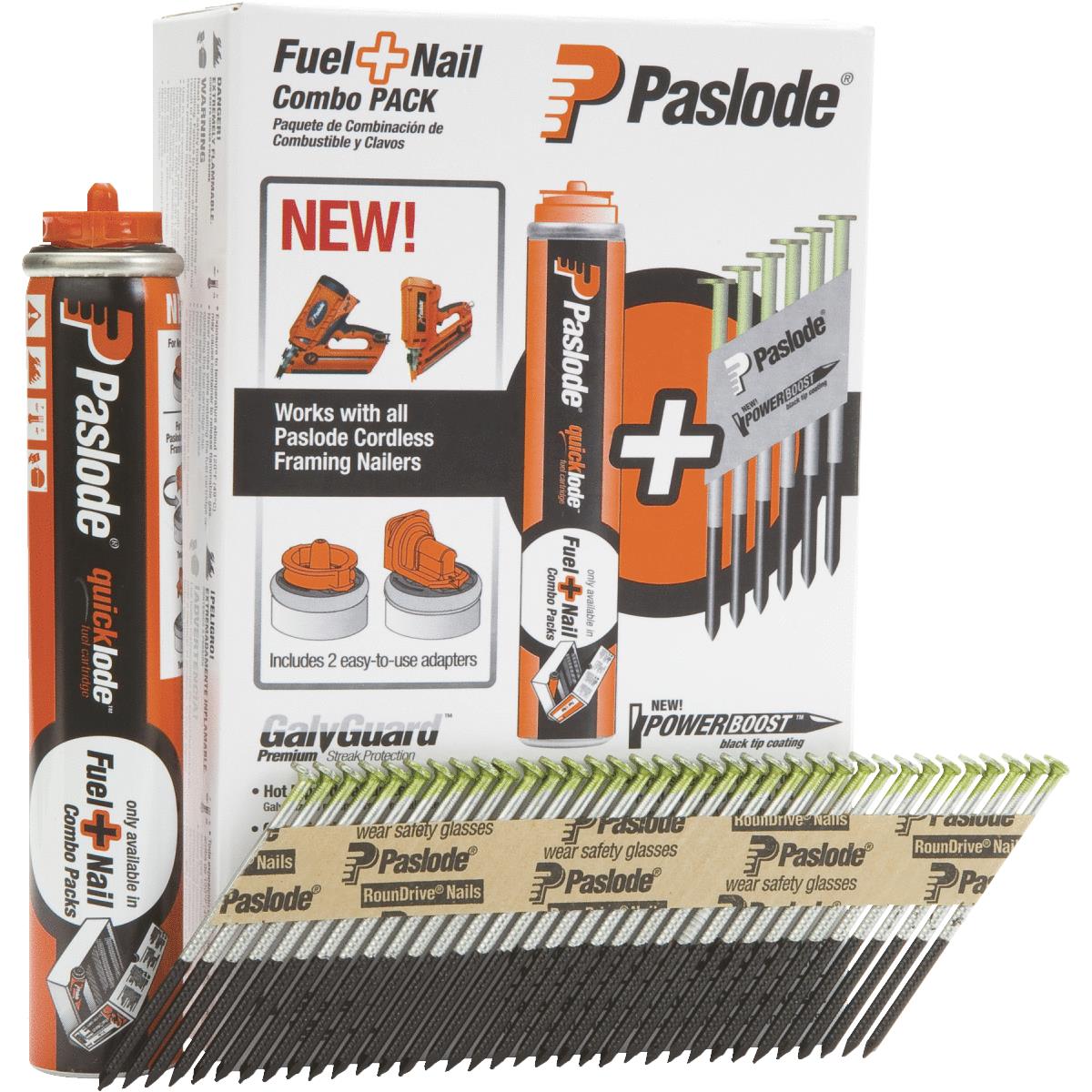 Paslode 30 Degree Hot-Dipped Galvanized Framing Nail & Fuel Combo Pack, 3 In. x .120 In. (1000-Pack 